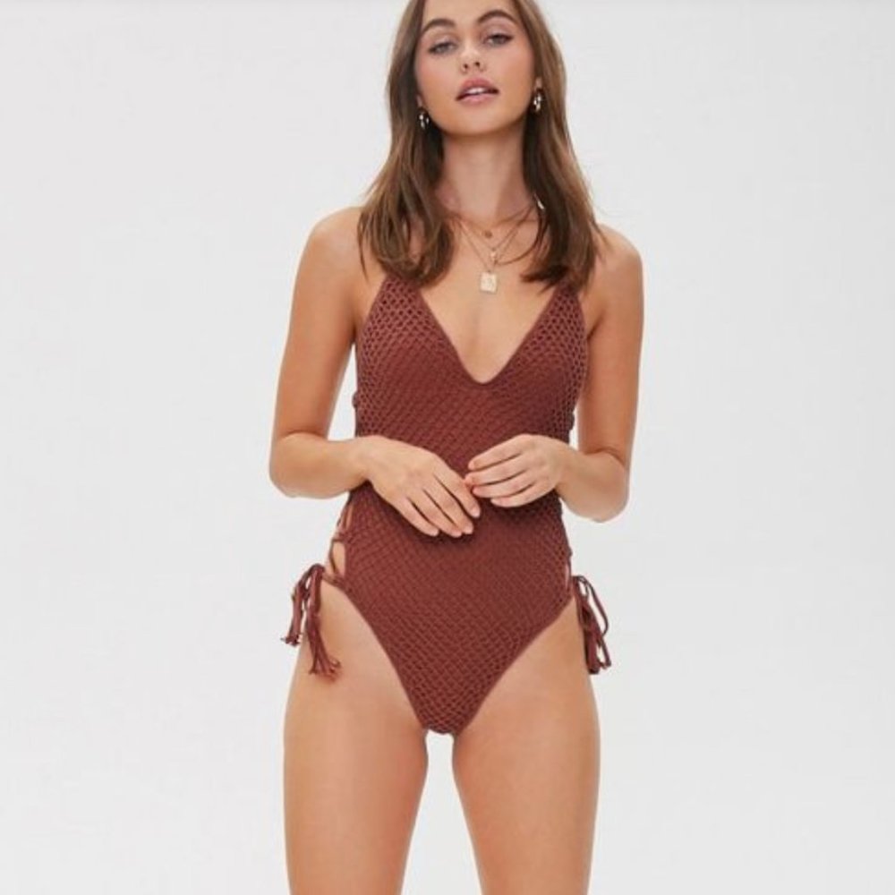 Lace Up Crochet One Piece